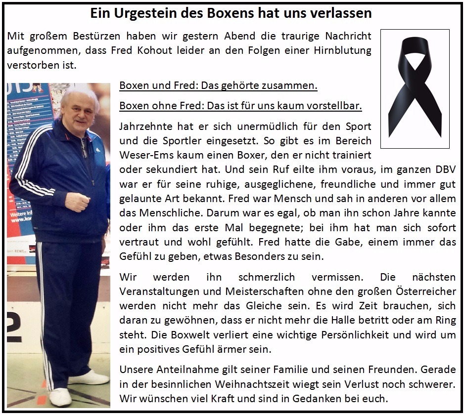 Fred Kohout hat uns verlassen